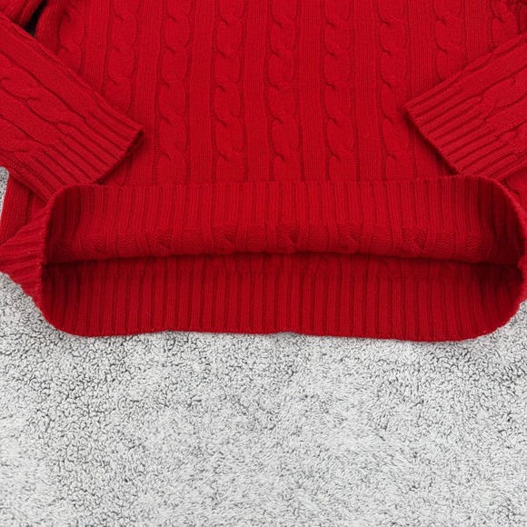 Lauren Ralph Lauren Sweater Womens Large Red Lambswool RL Crest Cable Knit VTG - Picture 8 of 14